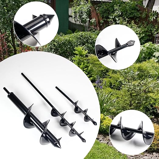 Utoolmart Auger Drill Bit for Planting Set of 3, (1.6x8.7, 1.8x14, 3.1x12) Easy Planter Garden Auger - Bulb & Bedding Plant Augers - Posthole Digger for 3/8” Hex Drive Drill-VerdiqueGarden