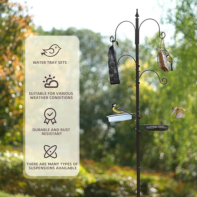 ERYTLLY Bird Feeding Station Kit Bird Feeder Poles,Premium Multi Feeder Hanging Kit with Suet Cage and Bird Bath Bird Food Finch Sock for Attracting Wild Birds and Plants,Baskets,Lanterns,Wind Chimes-VerdiqueGarden