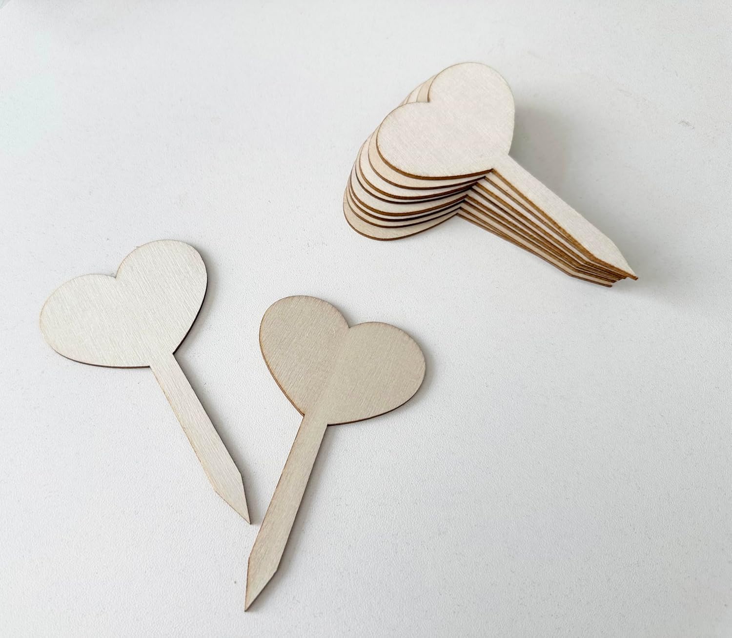 100 Pcs Wood Plant Labels, Natural Wooden Plant Marker Garden Sign Tags, T-Type Garden Markers for Succulents, Herbs, Seedlings, Potted, Flowers, Vegetables (Heart)-VerdiqueGarden