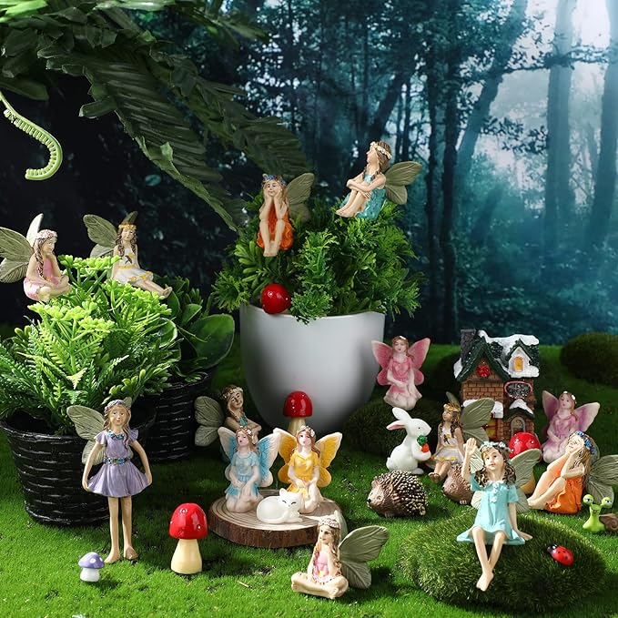 Roowest 16 Pcs Garden Accessories Miniatures Fairies Kit Resin Hedgehogs Cute Tiny Mushroom Miniature Figurines Mini Garden Lawn Yard Micro Landscape Ornaments for Home Decorations Outside-VerdiqueGarden