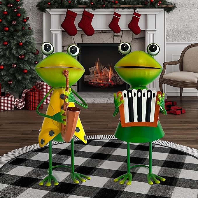 HONGLAND Metal Frog Garden Decor - Metal Frog Outdoor Statue -Funny Garden Frog Decorations - 3D Frog Figurine - Christmas Holiday Housewarming Gifts Lawn Patio Yard Garden Decor (Saxophone)-VerdiqueGarden