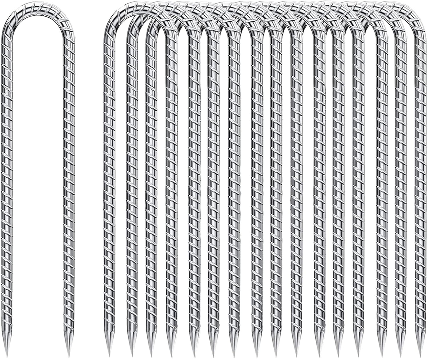 Rebar-Stakes-12-Inch-Galvanized, U Hook Trampoline Stakes 20 Pack Ground Anchors Tent Stakes Heavy Duty for Plants Anti-Rust Landscape Fabric Stakes Artificial Turf-VerdiqueGarden