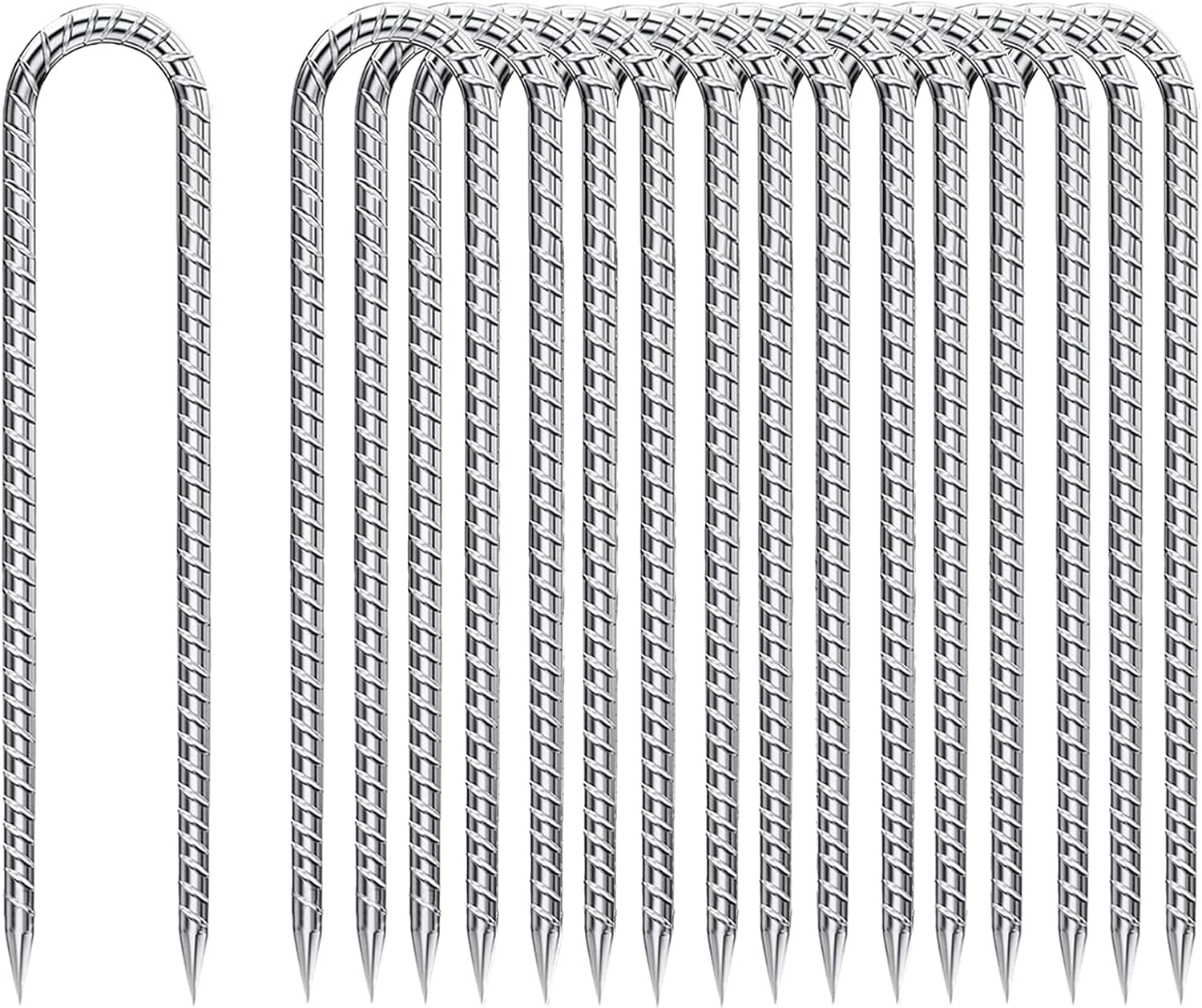 Rebar-Stakes-12-Inch-Galvanized, U Hook Trampoline Stakes 20 Pack Ground Anchors Tent Stakes Heavy Duty for Plants Anti-Rust Landscape Fabric Stakes Artificial Turf-VerdiqueGarden