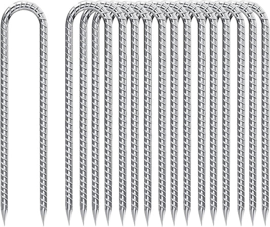 Rebar-Stakes-12-Inch-Galvanized, U Hook Trampoline Stakes 20 Pack Ground Anchors Tent Stakes Heavy Duty for Plants Anti-Rust Landscape Fabric Stakes Artificial Turf-VerdiqueGarden