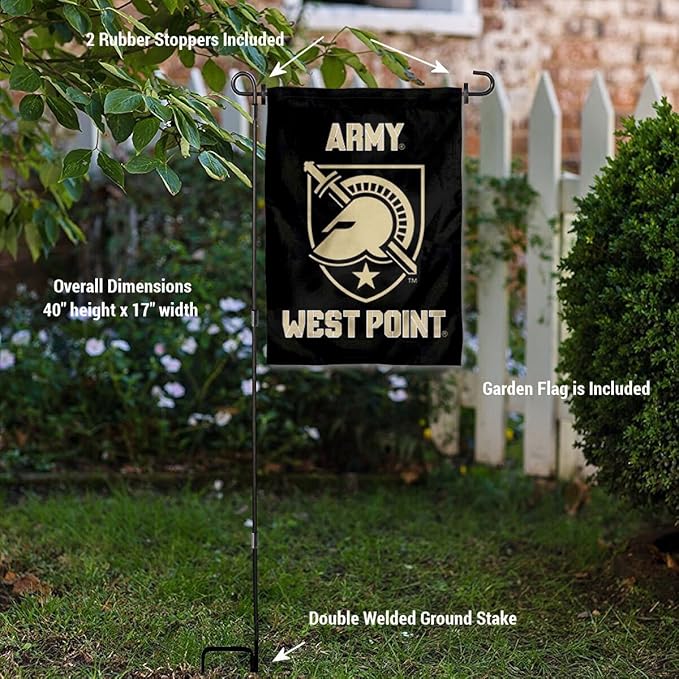 College Flags & Banners Co. Army Black Knights Athena Garden Flag with Stand Holder-VerdiqueGarden