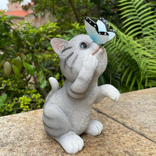 Solar Cat Outdoor Figurines Garden Decor with Butterfly Cat Statue Light for Lawn Ornaments Porch Patio Balcony Yard Decorations Outdoor Birthday Gifts for Women Grandma Mother’s Day-VerdiqueGarden