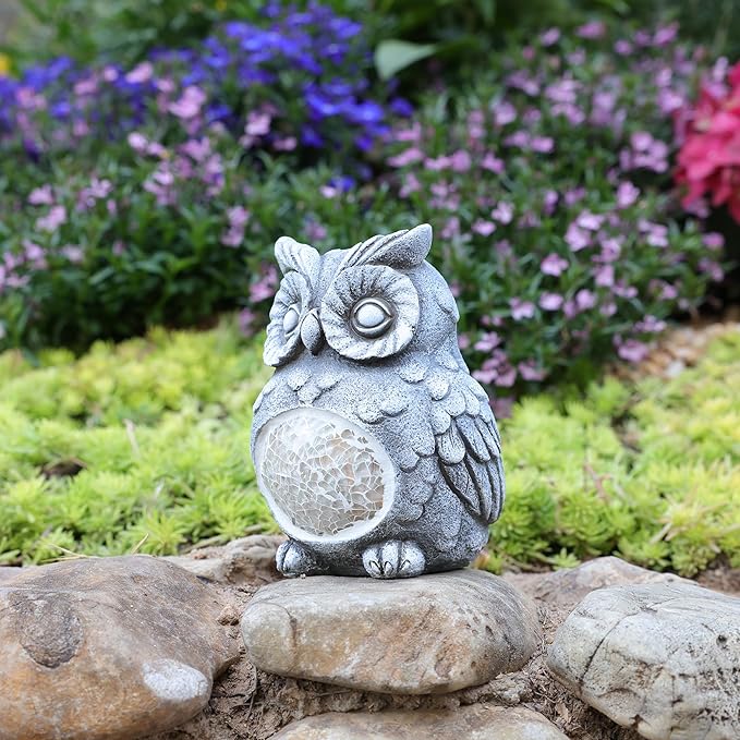 Solar Owl Garden Statues Outdoor Decor Resin Owl Figurine with Solar Light for Patio,Balcony,Yard,Lawn Ornament,Perfect Garden Gift-VerdiqueGarden