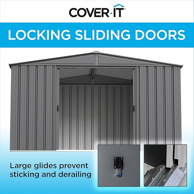 Cover It 6' x 4' Galvanized Steel Outdoor Storage Shed with Pent Roof and Lockable Sliding Doors, Weather-Resistant Steel Storage Shed for Backyards, Gray-VerdiqueGarden