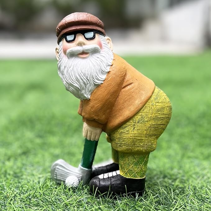Elenon Funny Garden Golf Gnome Outdoor Statue Decorative, Adorable Flower Bed Decor Golfing Gnome Statue, Yard Patio Art Decor Dwarf Sculptures Table Ornament-VerdiqueGarden