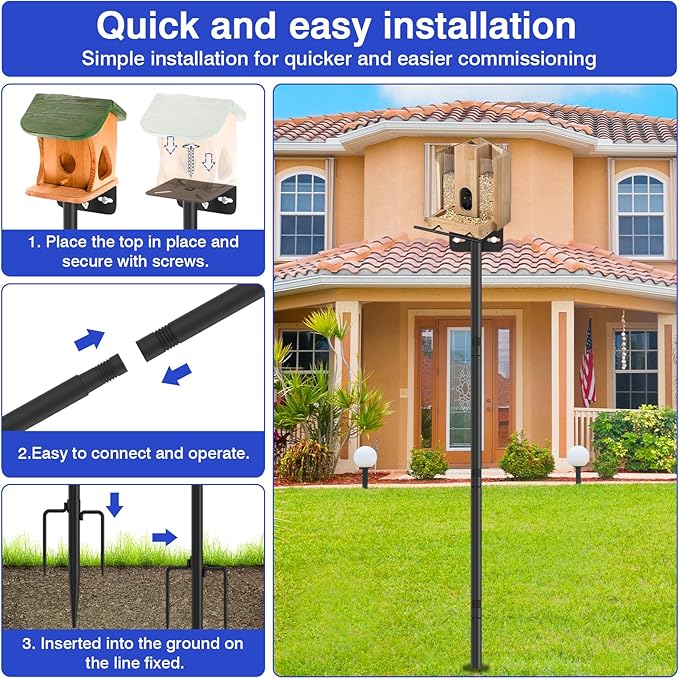 80 Inch Adjustable Bird Feeder Pole,Bird House Pole Suitable for Feeders & Birdhouse,Weather Station,Heavy-Duty Rustproof Design,Enhance Outdoor Decor & Birdwatching Experience-VerdiqueGarden