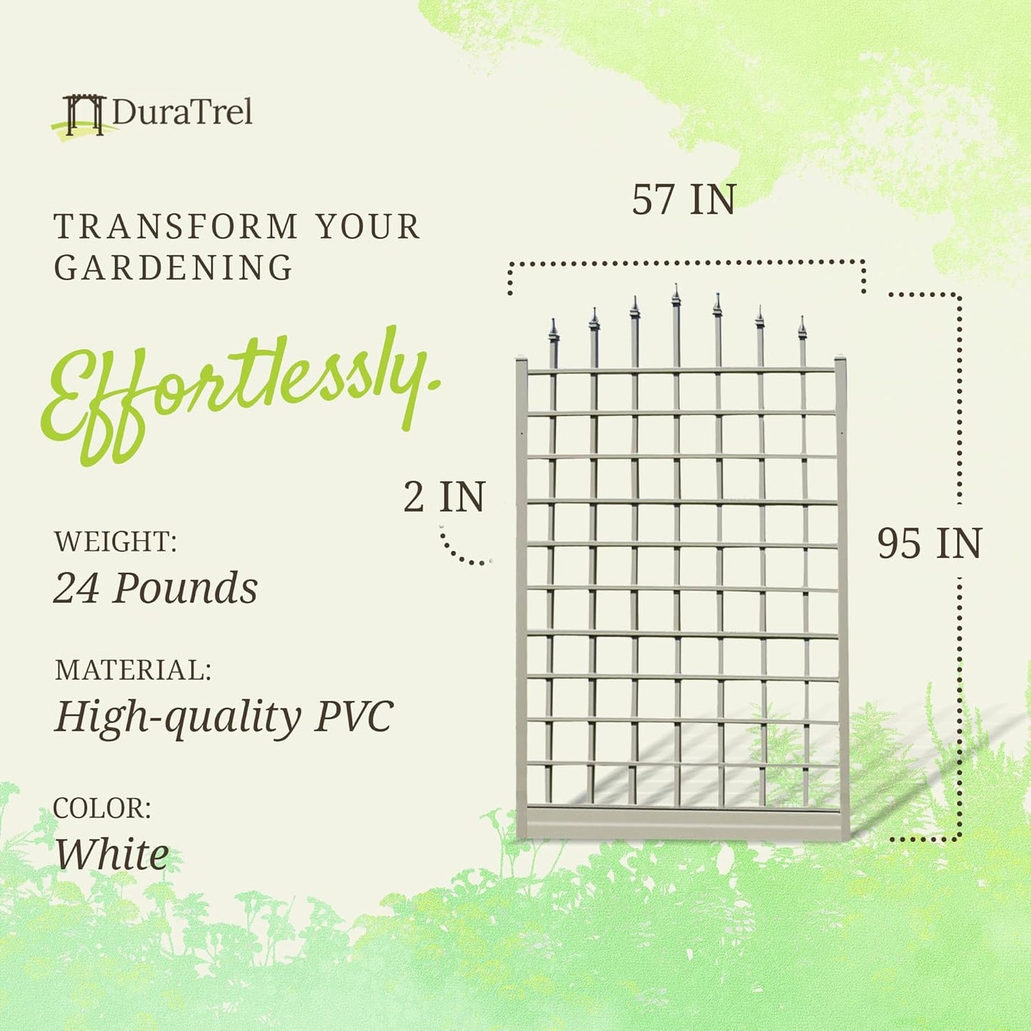 Dura-Trel Winchester 57 x 95 Inch PVC Vinyl Outdoor Garden Patio Trellis, with Wall Mounting Screws, White-VerdiqueGarden