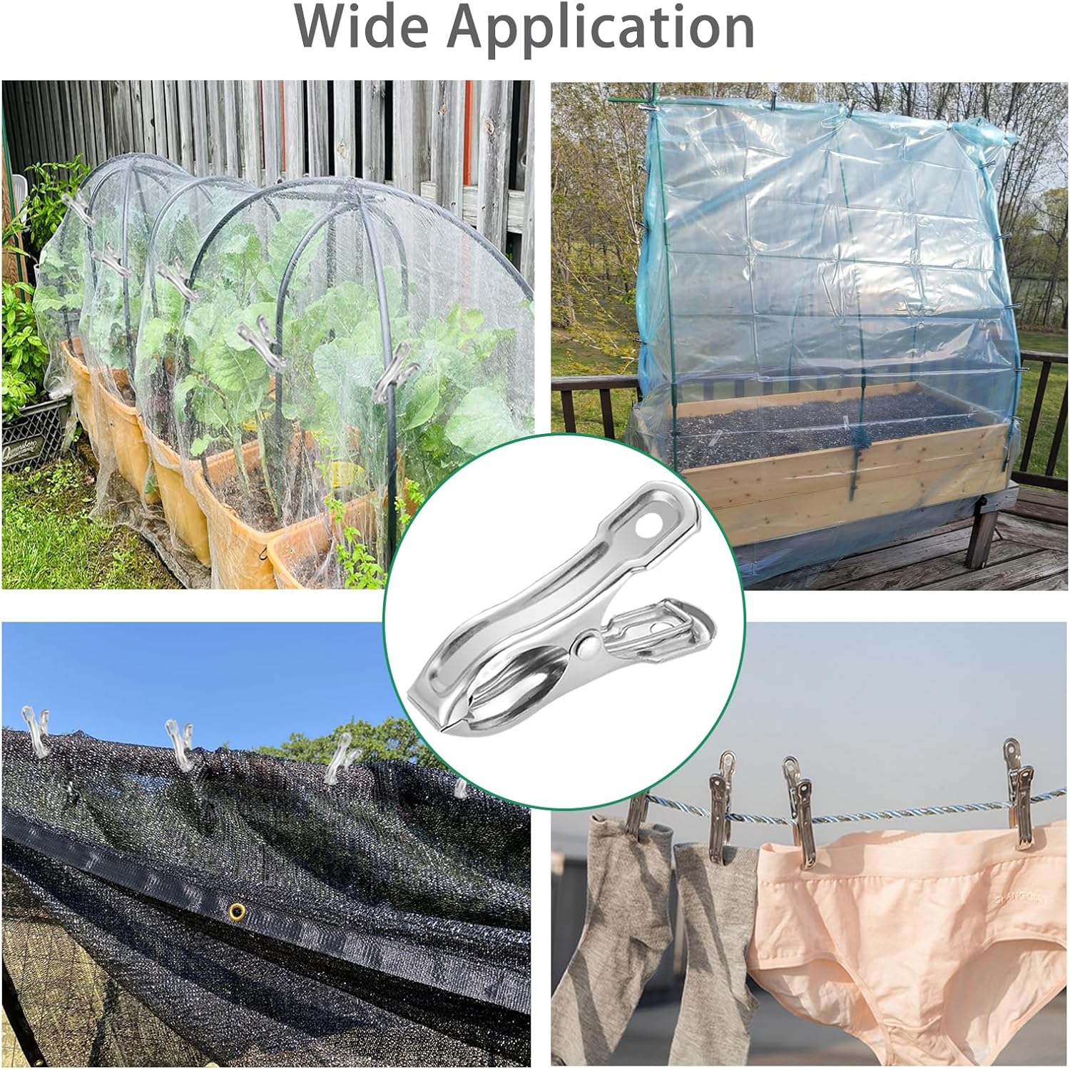 20 Pcs 2inches Gardening Clips for Netting, Greenhouse Clamps Made of Stainless Steel, Have a Strong Grip of Metal Clips, For 3/8'', 1/2'', 3/4'' Garden Hoops or Greenhouse Frame-VerdiqueGarden