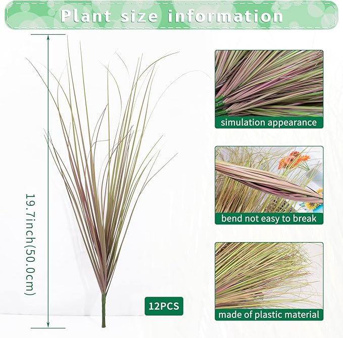 12Pcs Artificial Grass Plants, Faux Shrubs Wheat Grass, Artificial Tall Grass Fake Plants for Outdoor Decor,Artificial Greenery Stems Weed for Room Indoor Home Decor（Light Purple）-VerdiqueGarden