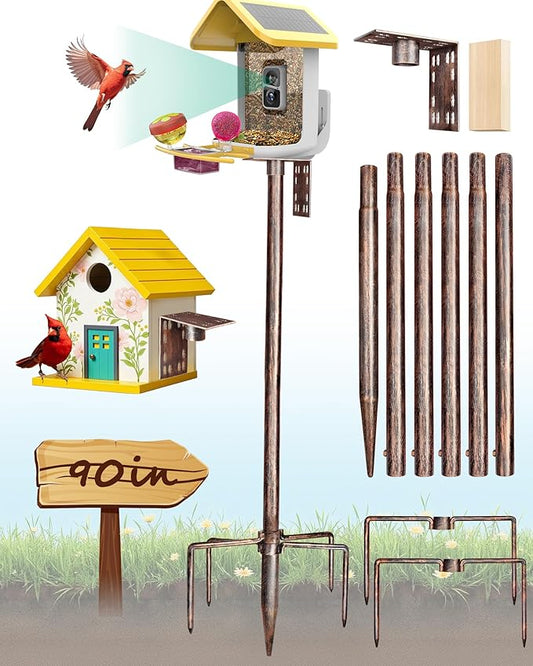 Bird Feeder Pole – 90 Inch Height Bird House Pole with 1-Inch Dia Heavy Duty for Birdfeeders, Feeding Stand with Mount Kit for Outdoor, Slip-Fit Connection, Copper Brushed-VerdiqueGarden