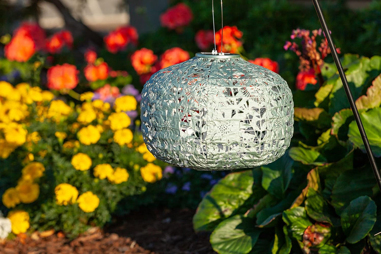 Allsop Soji Stella - Floral Punch - Square Sunflower - 11" Outdoor Solar Lantern - Sage-VerdiqueGarden