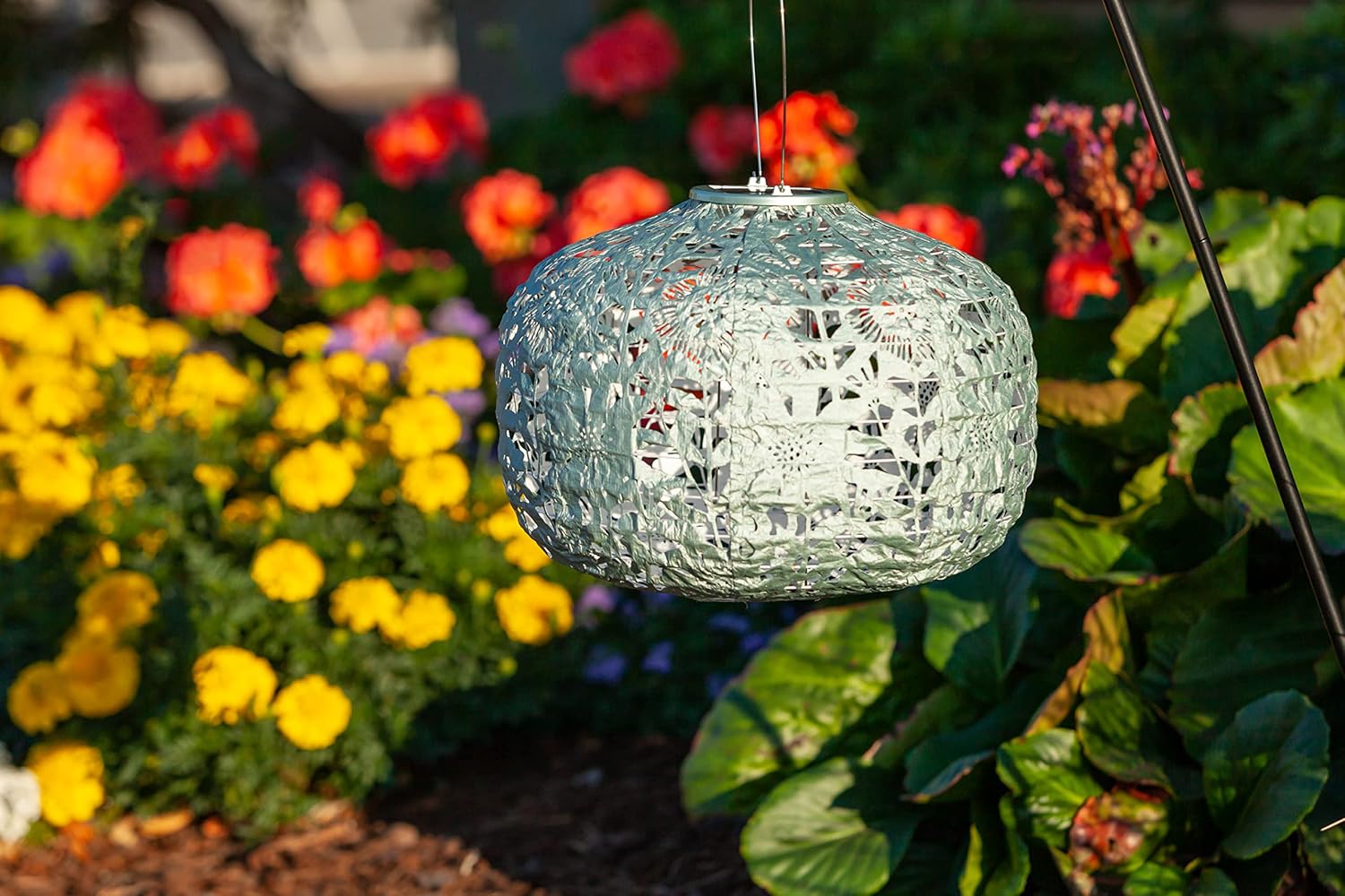 Allsop Soji Stella - Floral Punch - Square Sunflower - 11" Outdoor Solar Lantern - Sage-VerdiqueGarden