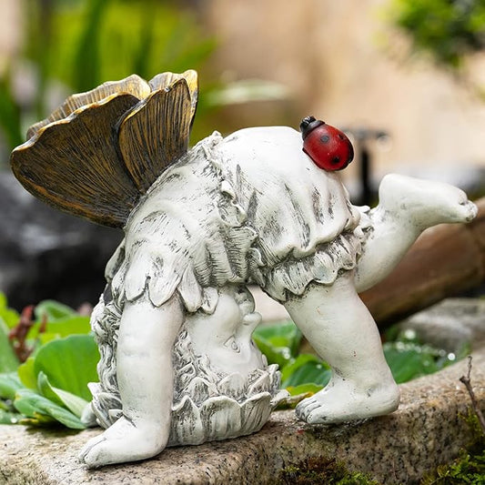 Garden Flower Fairy Outdoor Solar Decor,Fairy Garden Sculpture,Resin Ornaments for Patio Lawn Yard Porch,Playful Garden Flower Fairy Statues for Outside Angel Gifts,8.98 Inches Tall-VerdiqueGarden