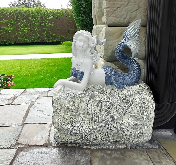 Mermaid Statue Garden Rain Downspout Diverter, Decorative Gutter Extension, Splash Block, Eco-Friendly Resin Downspout Extension,Perfect Rain Diverter for 3"x4" Downspouts (10.6 in)-VerdiqueGarden