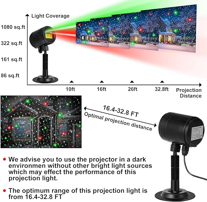 Honoson 1 Pcs Christmas Laser Projector Lights Outdoor RGB Laser Light with Remote Waterproof Motion Xmas Holiday Projector Garden Decoration for Lawns Party House (Red Green Color)-VerdiqueGarden