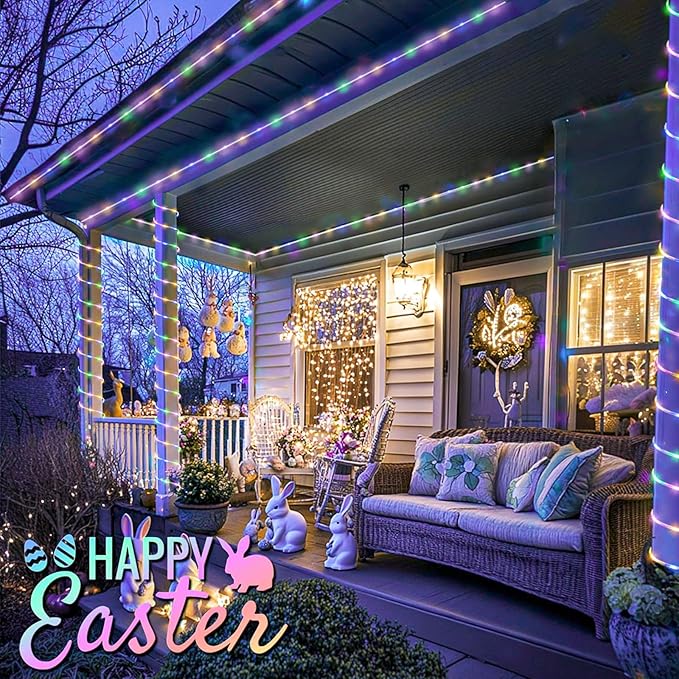 66FT 200 LED Rope Lights for Outside, Easter Lights Outdoor with Waterproof 8 Modes, Flexible and Connectable Plug in String Lights for Indoor Patio Pool Party Easter Decorations, Pastel Multicolor-VerdiqueGarden