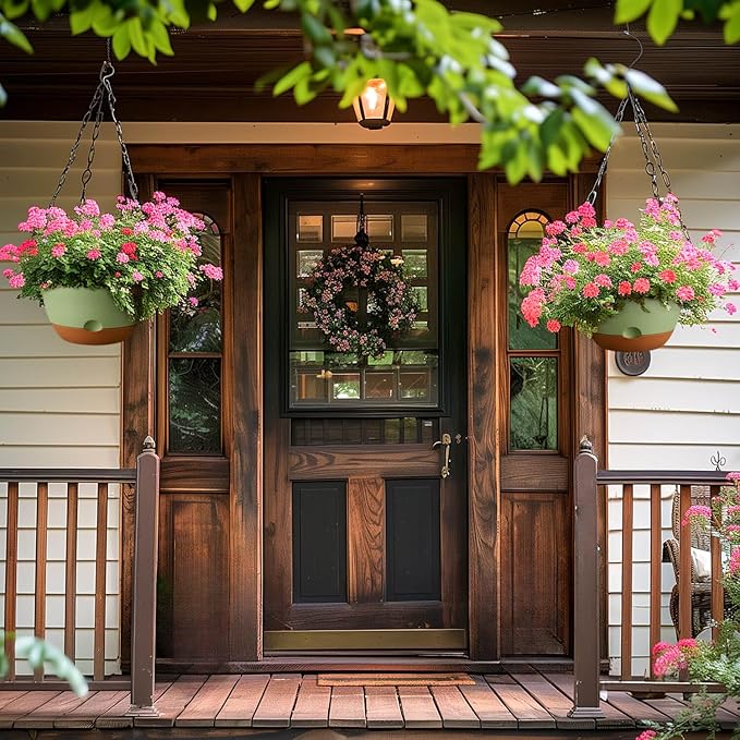 10 Inch Hanging Planters for Indoor Plants,Set of 2 Hanging Pots for Plants with Self-Watering, Outdoor Hanging Plant Pot with Drainage and 2 Kinds of Hanging Baskets Hangers for Home Decor and Garden-VerdiqueGarden