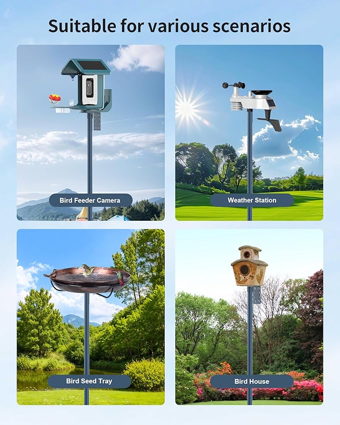 Bird Feeder Pole Stand – 60 Inch Height Feeding Station with 1-Inch Dia Heavy Duty for Hanging Feeders, Bird House Pole Mount Kit for Outdoor, Slip-Fit Connection，Blue-VerdiqueGarden