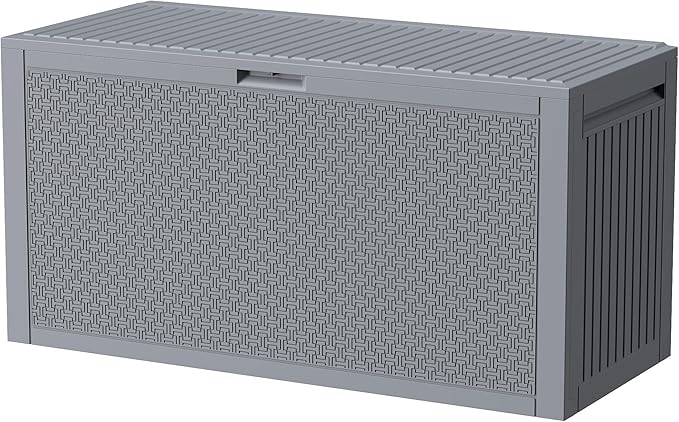 Outdoor Storage Box, 90 Gallon Deck Box, Waterproof Resin Storage Bin for Patio Cushions, Gardening Tools, Lockable, UV Resistant, Grey-VerdiqueGarden