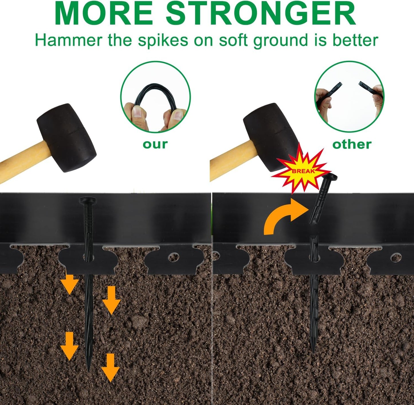 Hugeleaf 26 Feet Landscape Edging with 25pcs Spikes 4.5 Inch Tall Garden Edging for Landscaping, Garden, Flower Beds, Lawn (Black)-VerdiqueGarden