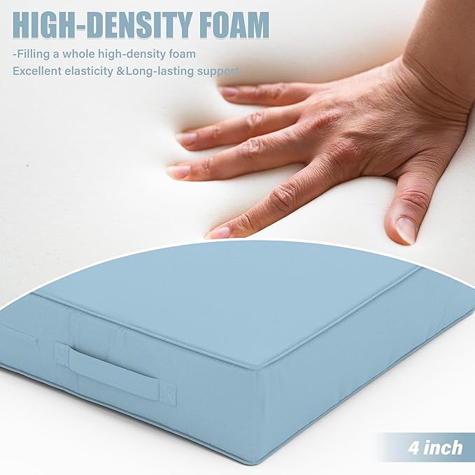 Patio Chair Cushions 18.5 X 16 X 4 Inch Waterproof Outdoor Seat Cushions for Patio Furniture, Outdoor Sofa Couch Pads with Ties & Handle, Set of 2, Light Blue-VerdiqueGarden