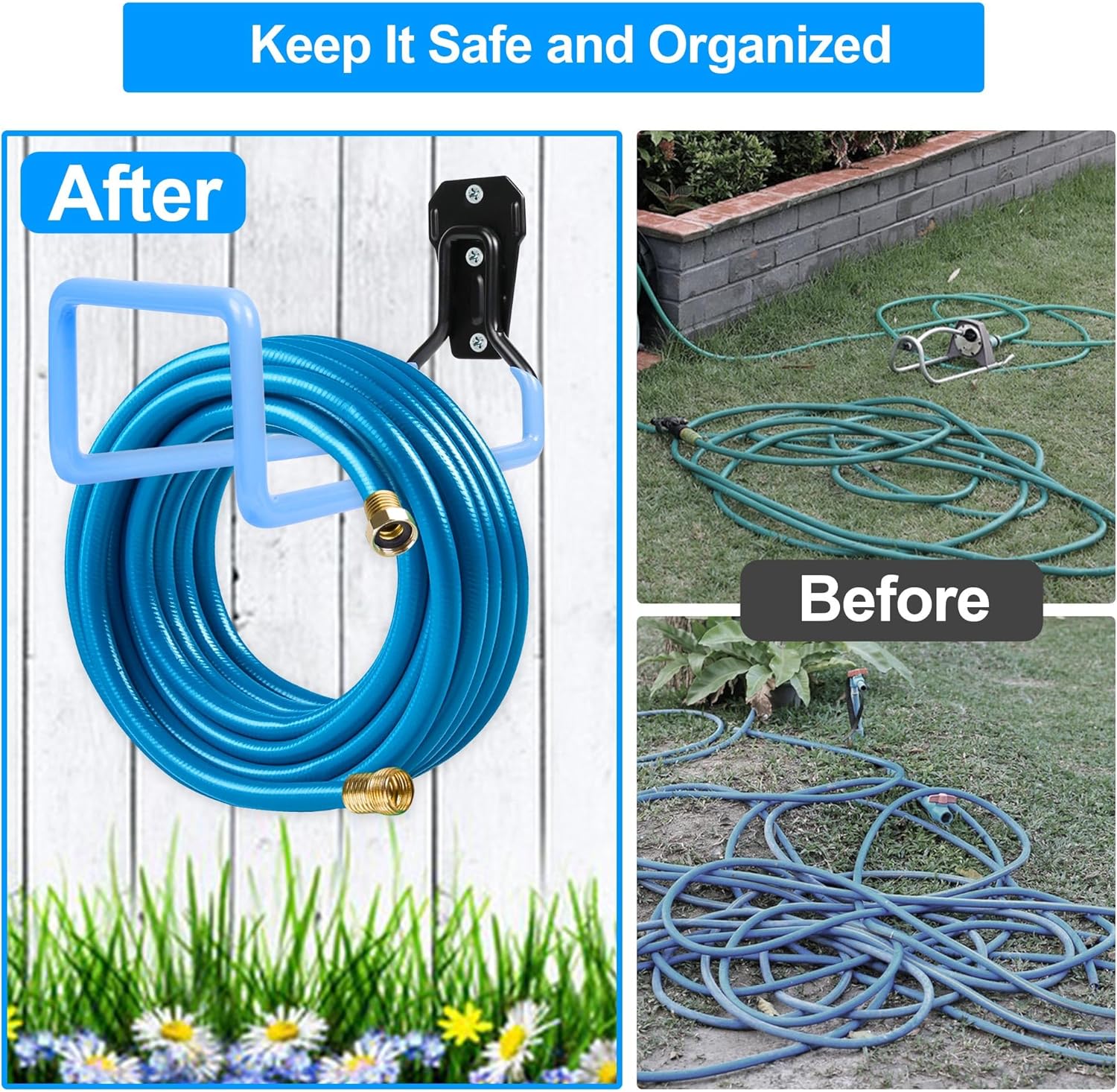 Hose Holder Wall Mount - Metal Hose Hook Garden Hose Rack Heavy Duty Water Hose Reels for Outside Water Hose, Extension Cords-VerdiqueGarden