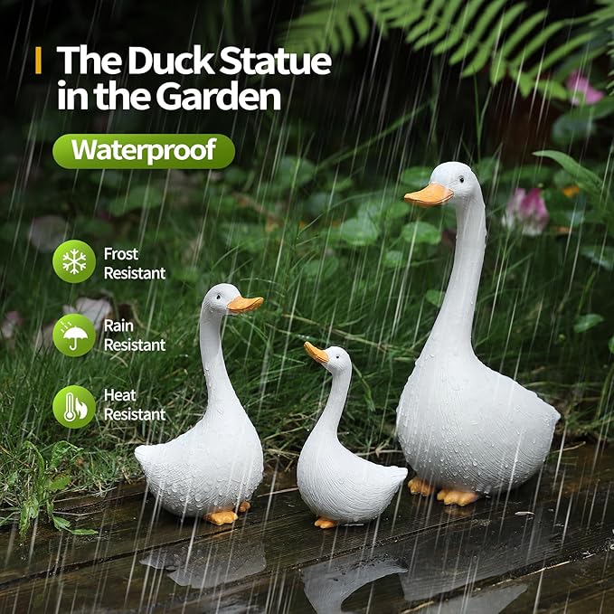 Resin Duck Figurines Set of 3 - Porch Goose Statue for Front Yard Decor, Outdoor Lawn Ornaments, Garden Ducks and Goose Decorations, Perfect Yard Goose Decor and Duck Decoy for Garden Animals Theme-VerdiqueGarden