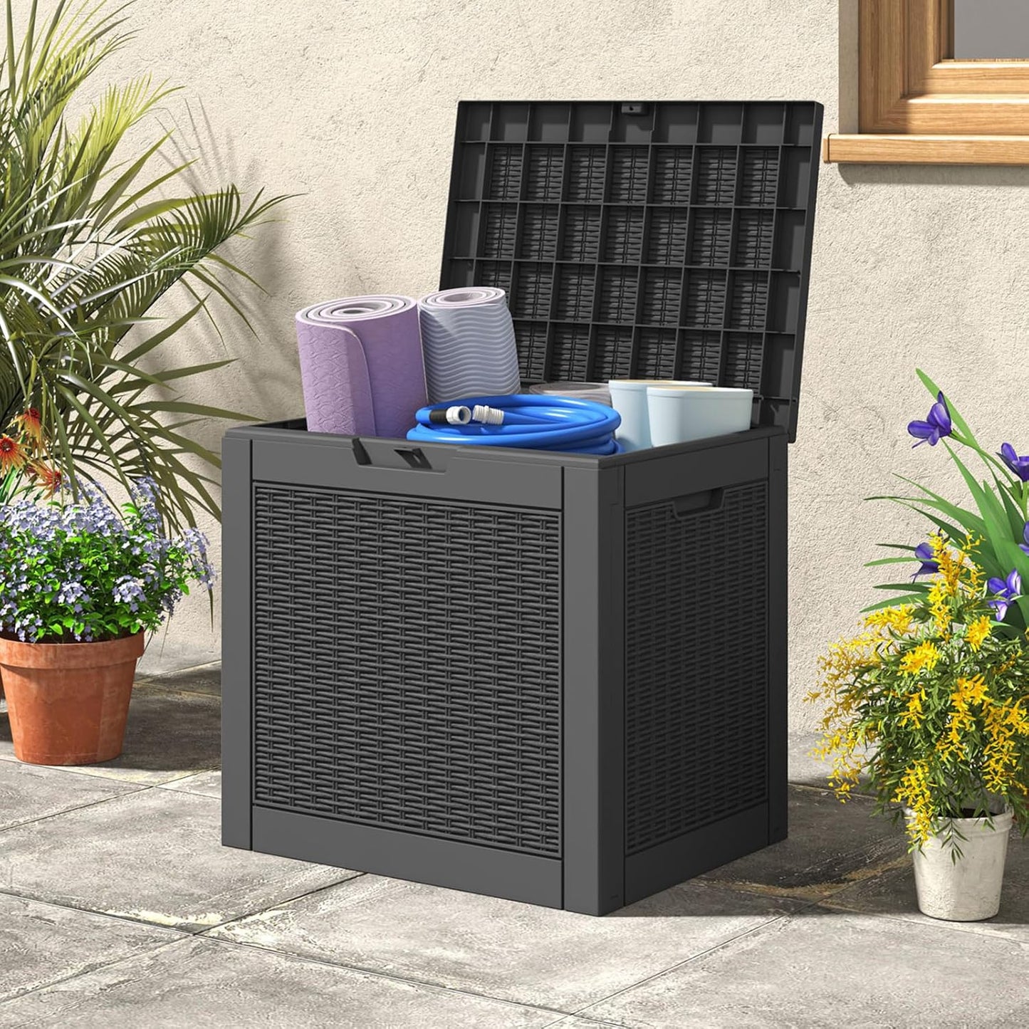 Deck Box, 31 Gallon Resin Outdoor Storage Box, Waterproof and UV Resistant Lightweight Storage Deck Box for Garden Tools, Supplies-VerdiqueGarden