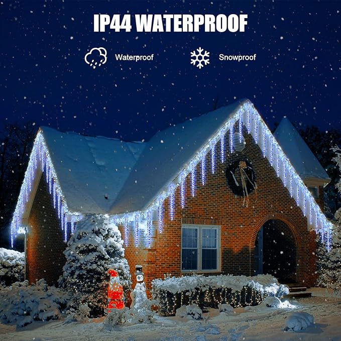 Icicle Lights Outdoor, 19.8Ft Meteor Shower Lights with 20 Tubes, Snowfall Shooting Star Light Effect, Falling Cascading Crystal Christmas Decorations for House, Eave, Roofline, Patio, Blue-VerdiqueGarden