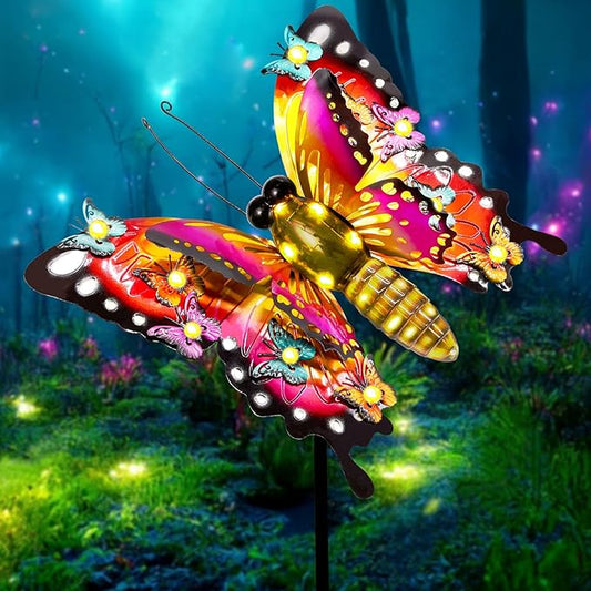 Solar Garden Lights, Outdoor Butterfly Garden Decor Large 41" Metal Decorative Garden Stake Lights, Waterproof Butterfly Decoration for Outside Patio Yard Porch Birthday Gardening Gifts for Mom Women-VerdiqueGarden