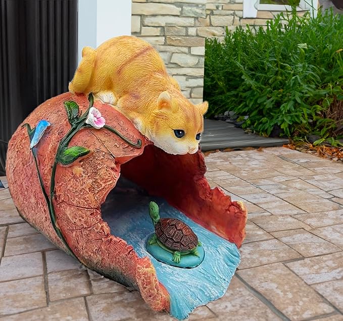 Teaeeno Orange Cat Decor Statue Gutter Downspout Extension Decorative,Animal Statue Outdoor Decor,3"×4" Rain Gutter Downspout Splash Block,Garden Splash Block Outdoor Sculpture,Rain Downspout Diverter-VerdiqueGarden