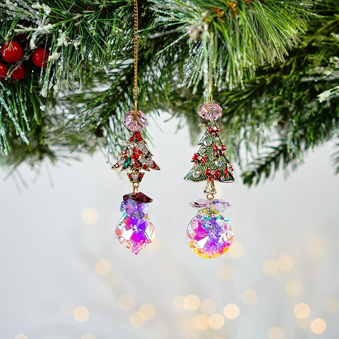 2PCS Rhinestones Christmas Tree Ornaments Suncatcher Prisms Hang for Tree Window Christmas Eve Party-VerdiqueGarden