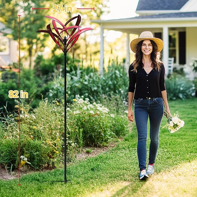 LimeHill Wind Spinner for Garden and Yard - Large Metal Kinetic Wind Sculptures Yard Art Outdoor (Burgundy 2)-VerdiqueGarden