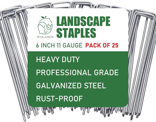 25 Pack Landscape Staples 6 Inches 11 Gauge Stakes, Galvanized Garden Stakes U-Shaped Pins and Landscaping Staples for Sod Anchoring Landscape Fabric Irrigation Tubing-VerdiqueGarden