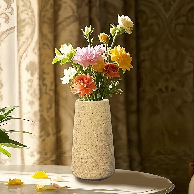 Simple Vase for Flowers Plants, Matte Vases for Modern Table Shelf Home Decor Wedding Boho Decor, 6" H Frosted Elegant Ceramic Vase for Pampas Grass Fluffy Stem Bouquet Lavender Flowers (Brown, 2)-VerdiqueGarden