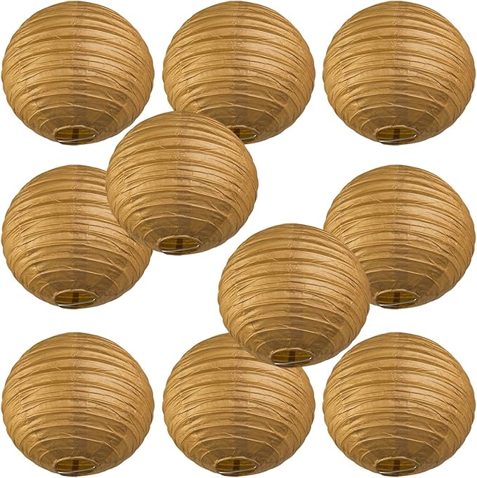 WYZworks - Round Paper Lanterns 10 Pack (Brown, 14") - Hanging Paper Lanterns Lamp for Wedding, Birthday, Party and Home Decorations with 8", 10", 12", 14", 16" Option-VerdiqueGarden