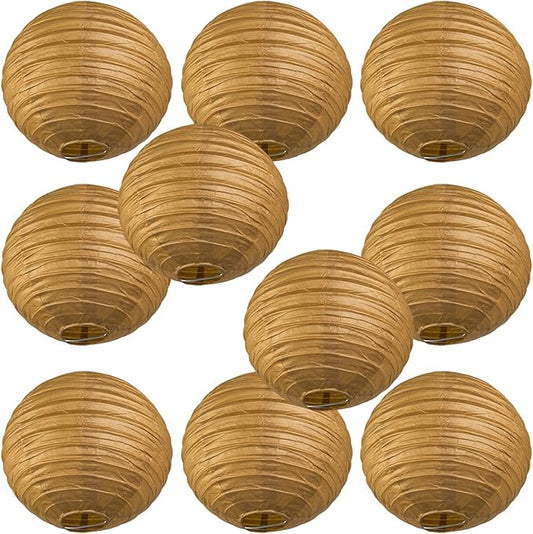 WYZworks - Round Paper Lanterns 10 Pack (Brown, 14") - Hanging Paper Lanterns Lamp for Wedding, Birthday, Party and Home Decorations with 8", 10", 12", 14", 16" Option-VerdiqueGarden