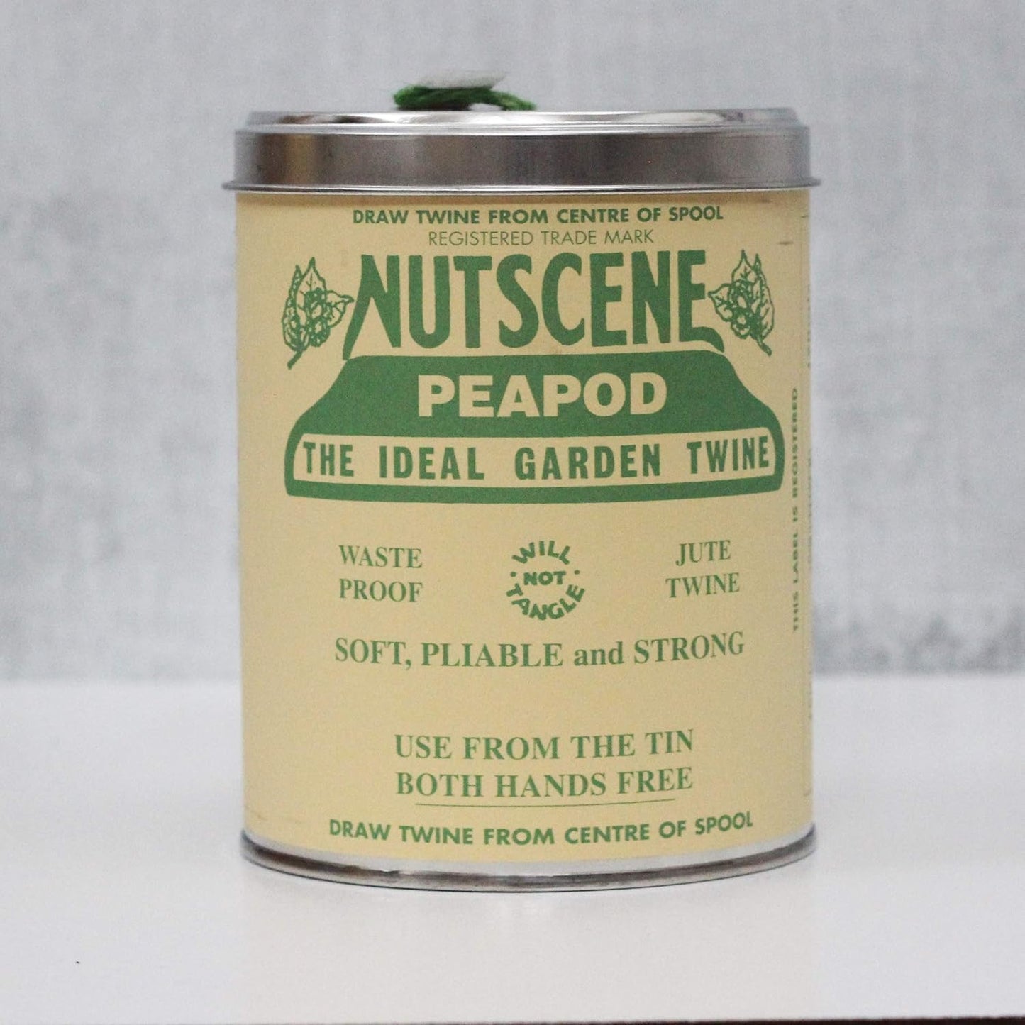 NUTSCENE Iconic Tin (Tin ‘O’ Twine) with Their Heritage Scottish Jute Twine and Hole in Top for Easy Dispensing. 14 Colors to Choose from. 164 Yards. (Peapod)-VerdiqueGarden