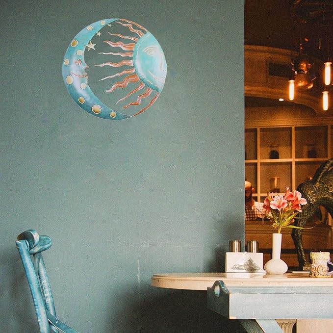 Jannity Metal Sun Wall Decor,11.02 Inches Large Metal Wall Art with Sun Moon Stars Retro Moon Sun Wall Decoration Hanging for Indoor Outdoor Patio Yard Home Garden-VerdiqueGarden