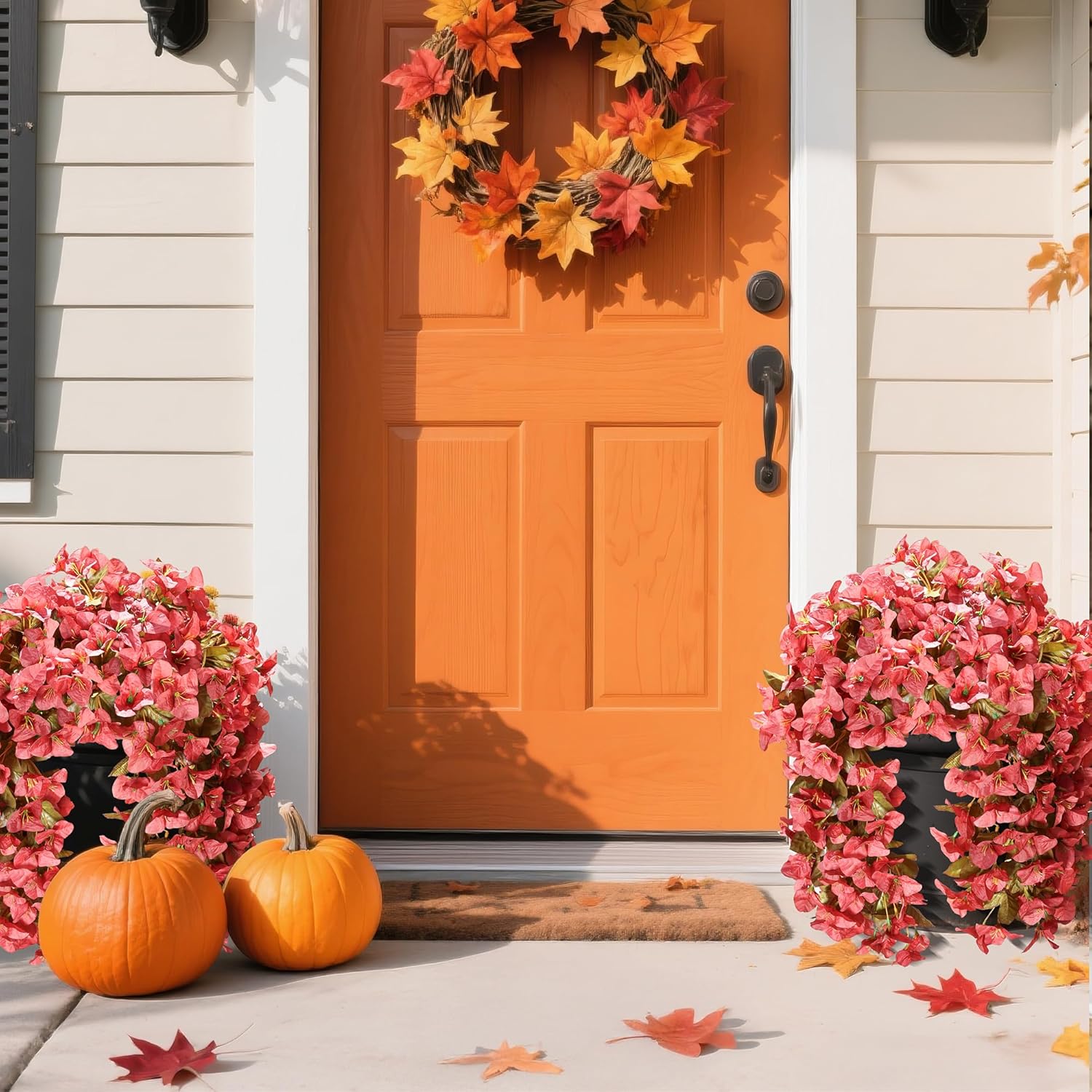 Bougainvillea Artificial Fall Hanging Flowers Plants for Outdoors Autumn Decoration, 2pcs Faux Bougainvillea Vines Red Fake Flowers Realistic UV Resistant Silk Flowers for Outside Planter Yard Home-VerdiqueGarden