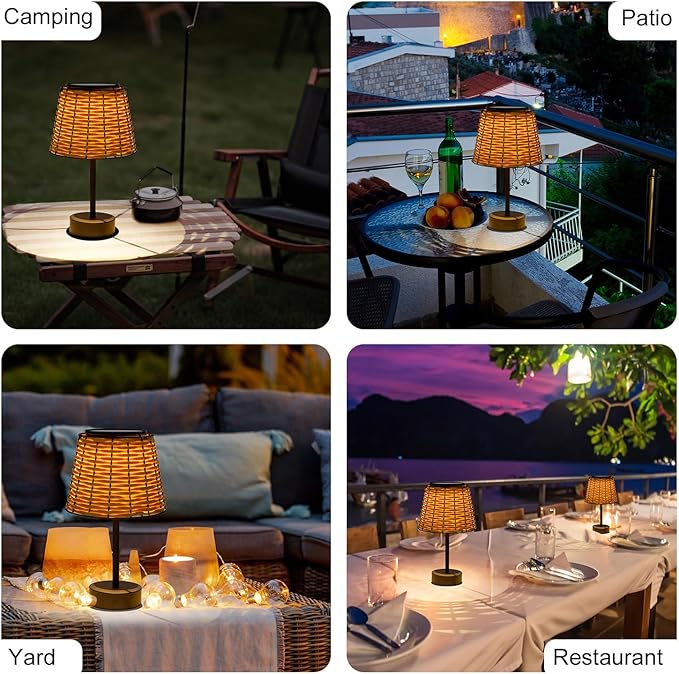 Solar Table Lamps for Outside,Handmade Rattan Woven LED Desk Outdoor Lamp Waterproof Boho Decoration for Garden,Yard,Patio,Porch,Trees,Lawn,Pathway(Austin Natural Brown)-VerdiqueGarden
