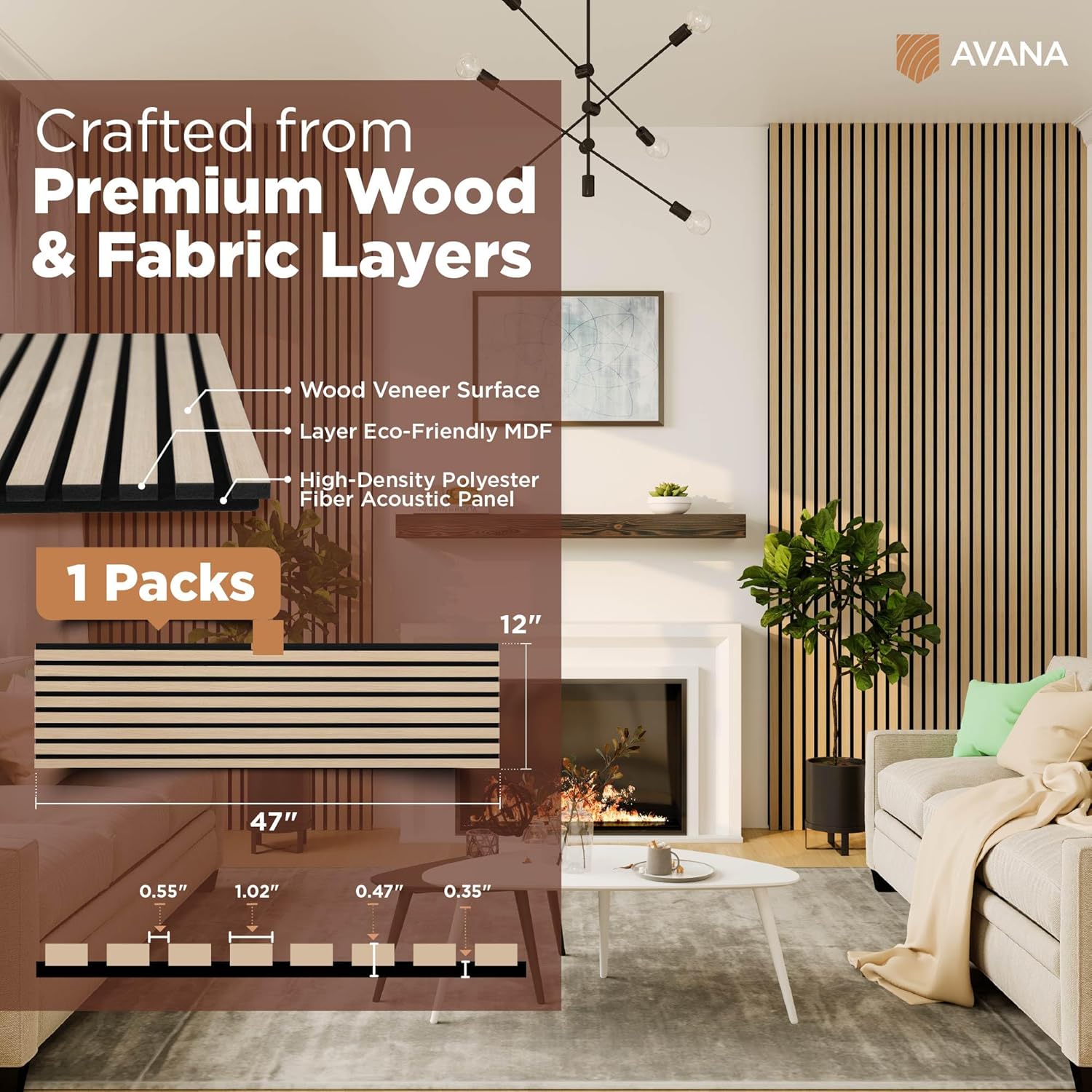 Avana Modern Acoustic Wood Wall Panels – 47.2 x 12.6 Inch White Oak Acoustic Panels 1 PC – Wall Panels for Interior Wall Decor For Homes, Offices, Studios – Sturdy And Durable Wood Panels for Wall-VerdiqueGarden