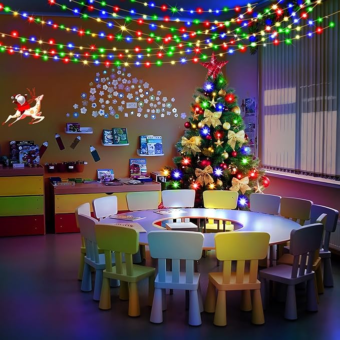 KNONEW Christmas String Lights Indoor Plug in,60FT 180LED Outdoor Waterproof Fairy Lights,8 Lighting Modes,Timer Memory Function for Bedroom Patio Balcony Party (Multicolor)-VerdiqueGarden