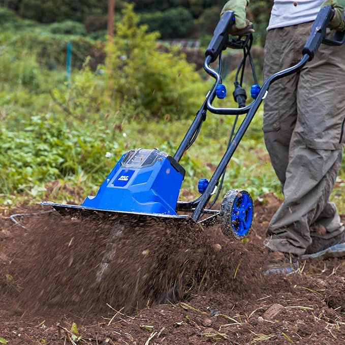 BILT HARD 14-Amp 18-Inch Electric Tiller Cultivator, 8'' Tilling Depth Corded Garden Rototiller, 6 Steel Front Tines Roto Tillers with Adjustable Wheels & Foldable Handle for Garden Lawn Soil Digging-VerdiqueGarden