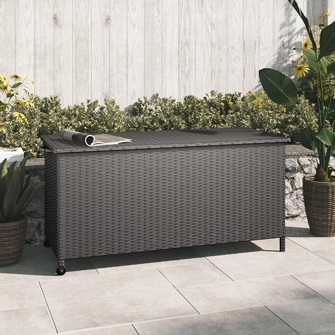 Grand patio 108 Gallon Deck Storage Box Indoor Outdoor Wicker Bin for Patio Furniture Cushions Garden Tools Pool Accessories, Black-VerdiqueGarden