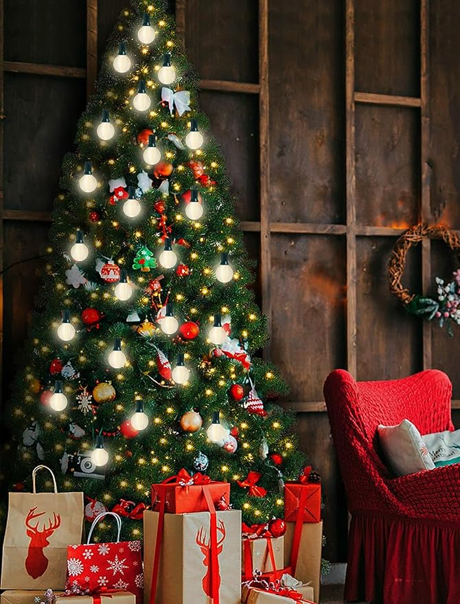 25ft Outdoor Christmas LED String Lights,G40 Frosted White Globe Lights with 27pcs Plastic Bulbs,Round Bulb Christmas Lights for Indoor/Outdoor Wedding Backyard Cafe Garden Christmas Decor-VerdiqueGarden